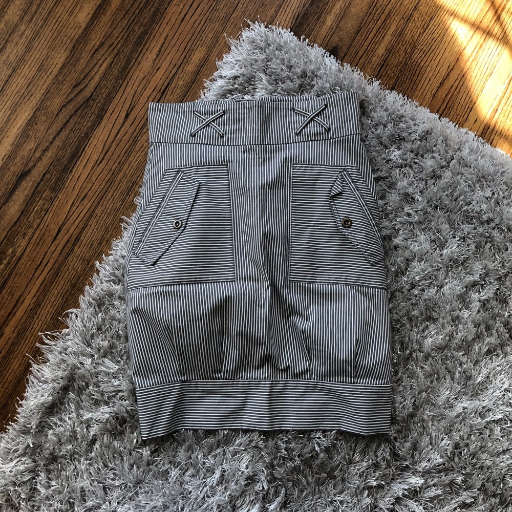 Slate Blue/Off-White Seersucker-Print Skirt